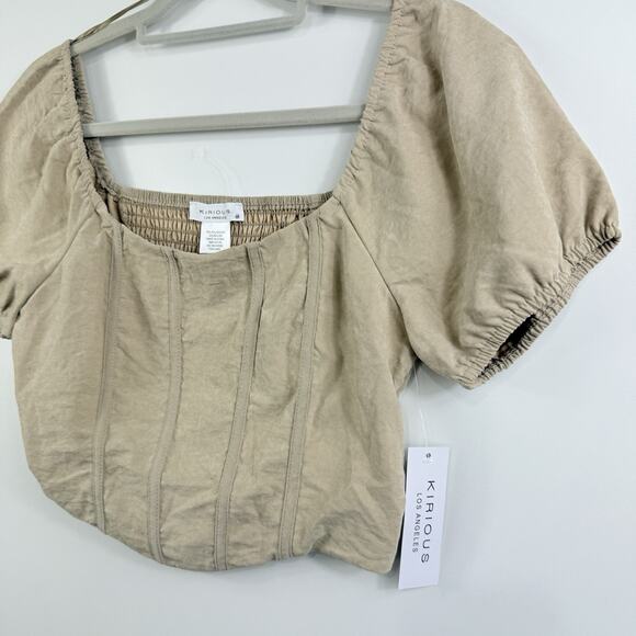 Kirious Los Angeles New Crop Top Medium Smocked Bustier Short Puff Sleeve Stripe - Picture 4 of 11